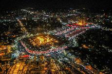 بالصور: مرقدي الامام الحسين وابي الفضل عليهما السلام جنة الله في ارضه هذا المساء من الجو اثناء زيارة الأربعين 1439هـ